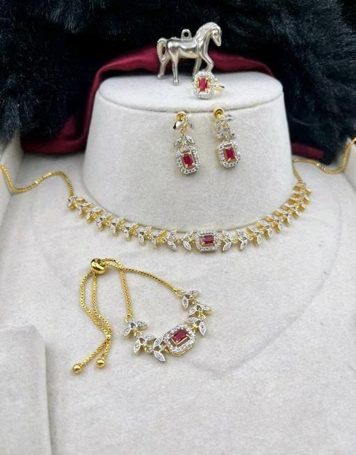 Party Wear Ad diamond Necklace With Bracelet Combo set 2 Wholesale Price In Surat
